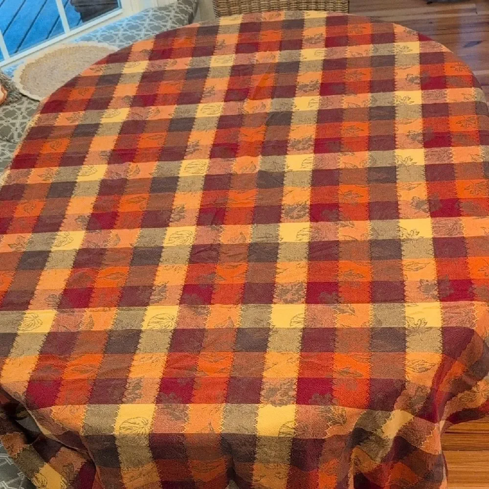 Vintage Fall Colors Embroidered Large Check Rectangular Tablecloth